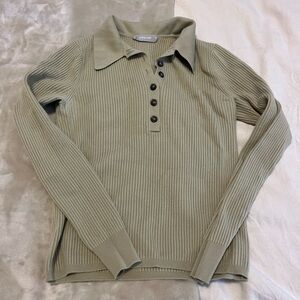 *SOLD* Everlane Olive Ribbed Long Sleeve Polo Top